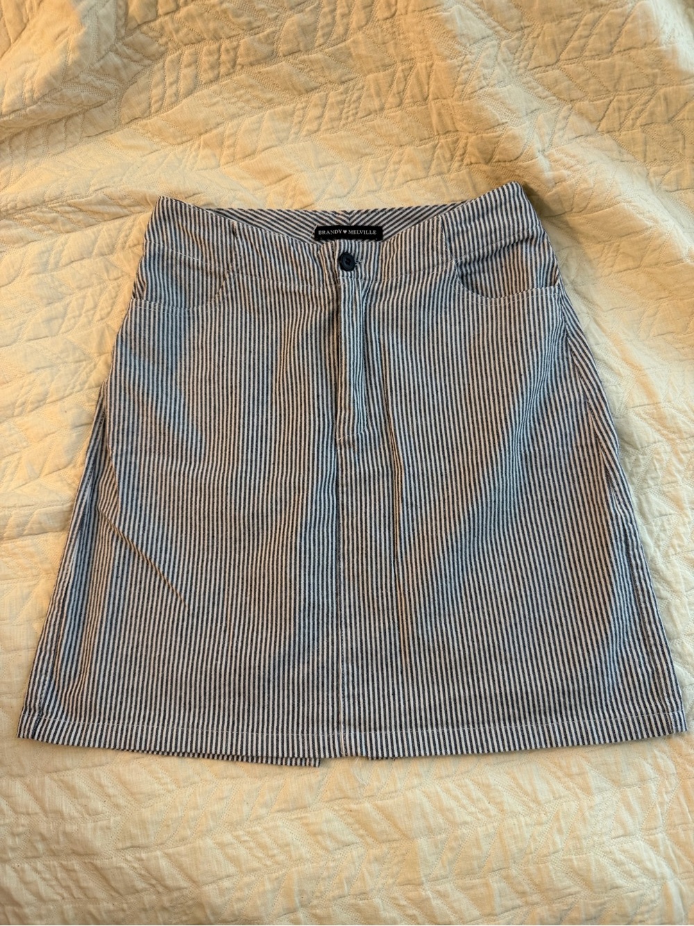 Brandy Melville Navy and White Striped A-Line Mini Skirt